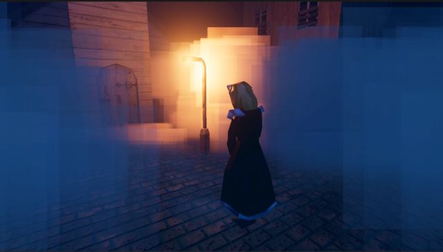 Moody night street with lamp bloom