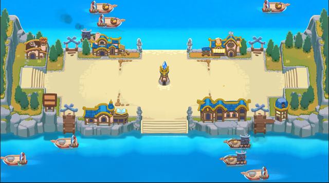 Stylized merchant town on the water